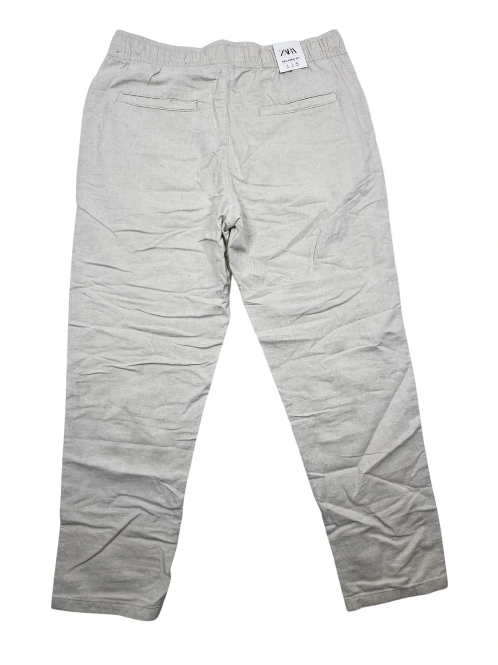 Zara Beige Linen blend relaxed fit beach tie waist pants size Large NWT
